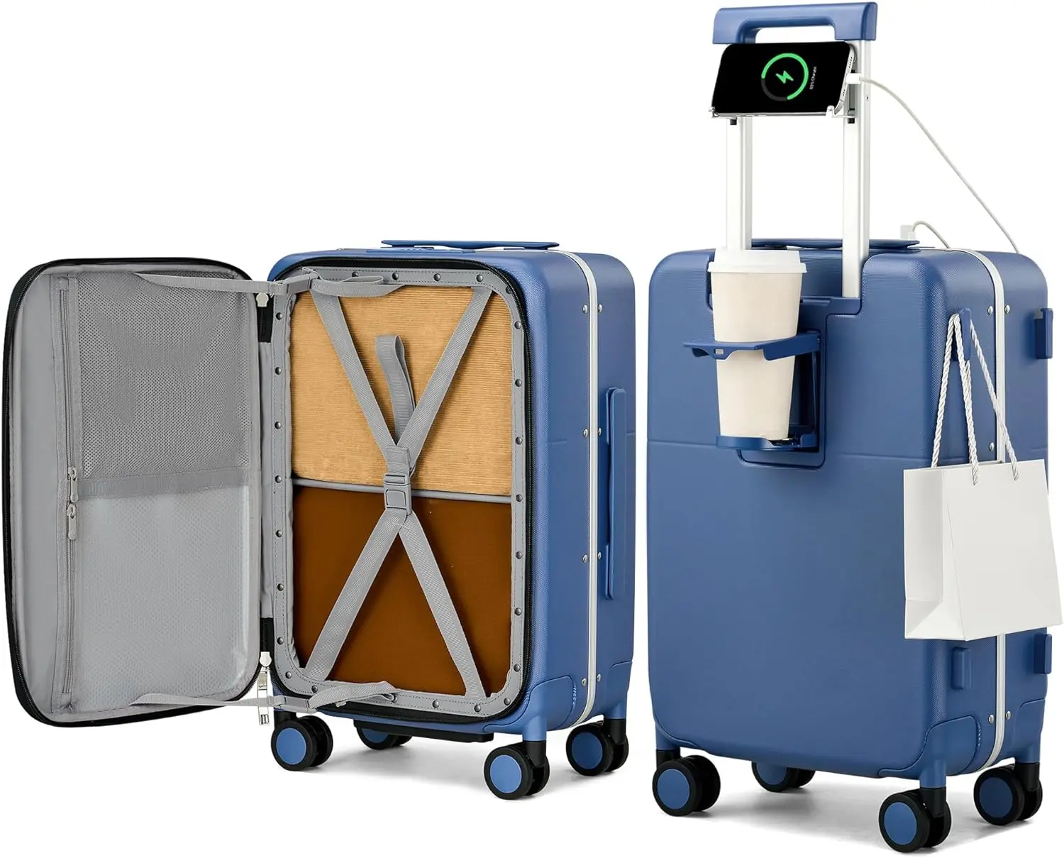 

20-дюймовый чемодан с жестким корпусом, USB-портом, замком TSA, вращающимися колесами и съемными разделителями для удобства путешествий