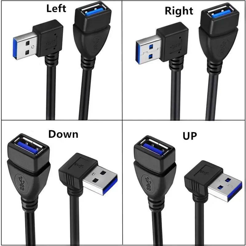 20cm USB 3.0 Male Female Elbow Extension Short Wire All Copper Computer Keyboard Mouse Host Data High-Speed Transmission 5Gbps