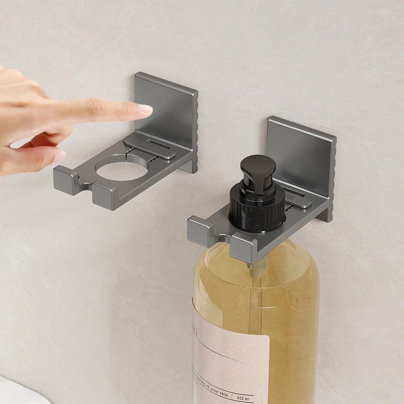 Metal Self-Adhesive Shampoo Bottle Shelf Free of Punch Shower Gel Liquid Bottle Holder Bathroom Shelf Organizer Hook Shelves