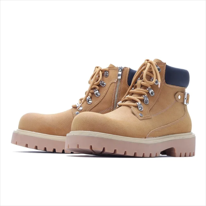 Botas altas de cuero con cremallera lateral de estilo británico, zapatos para hombre, botines occidentales informales cómodos Vintage para motocicleta al aire libre