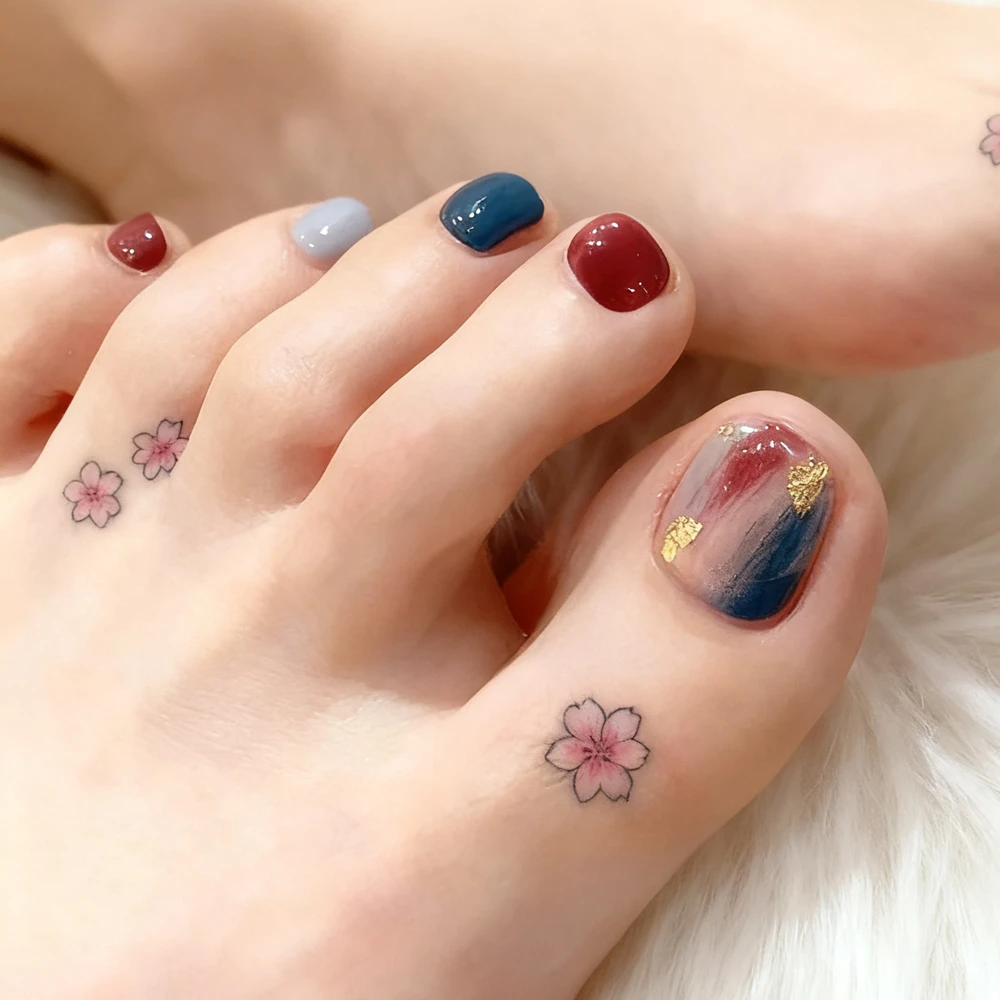 Gradient Navy Blue Press on Toenails For Woman Wine Red Acrylic Fake Toe Nails With Glue Easy DIY Manicure Accessories