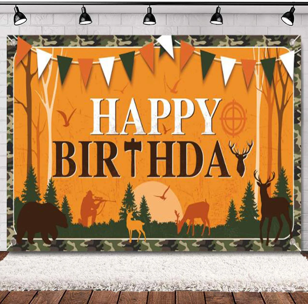 

Hunting Birthday Party Decorations Photography Backdrop Camo Birthday Party Supplies for Birthday Baby Shower Party Banner