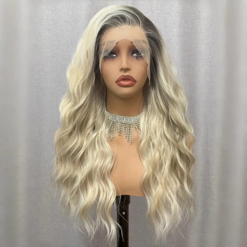 Ombre Cream Blonde Lace Front Wigs Glueless Wigs 13x4 Lace Frontal Wigs 180% Density Human Hair Water Wave Human Hair Wigs  Remy Pre Plucked Bleached Knots with Baby Hair Daily Wear for Party Beginner Friendly