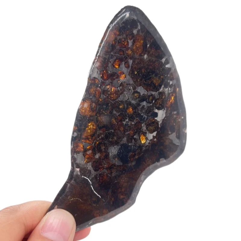 Sericho Pallasite Meteorite Slice Kenya Polished Olivine Meteorite Irregular Piece Natural Space Collection Specimen QA888