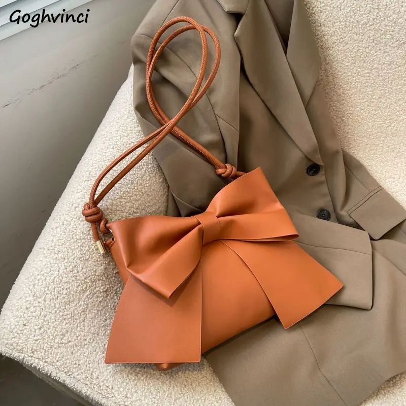 Big Bow Shoulder Bags Women Zipper PU Leather Designer Fashion Korean Temper Pure Color Harajuku Texture Underarm Crossbody Ins