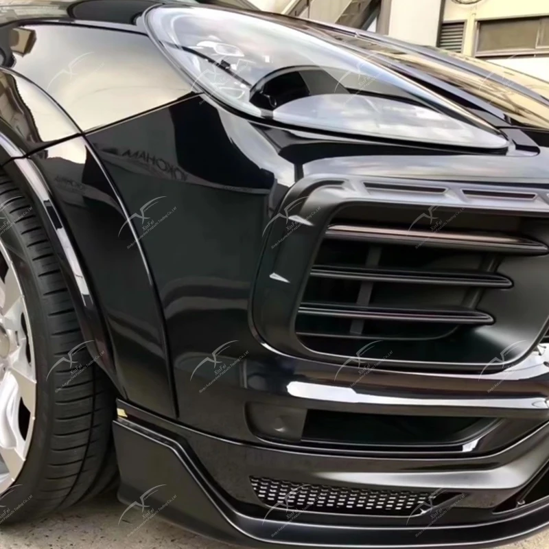 เหมาะสำหรับ Porsche Cayenne ชุดดัดแปลงตัวถังกว้าง, ขอบด้านหน้าและด้านหลัง, กระโปรงข้าง, ตัวกระจายสปอยเลอร์ด้านหลัง