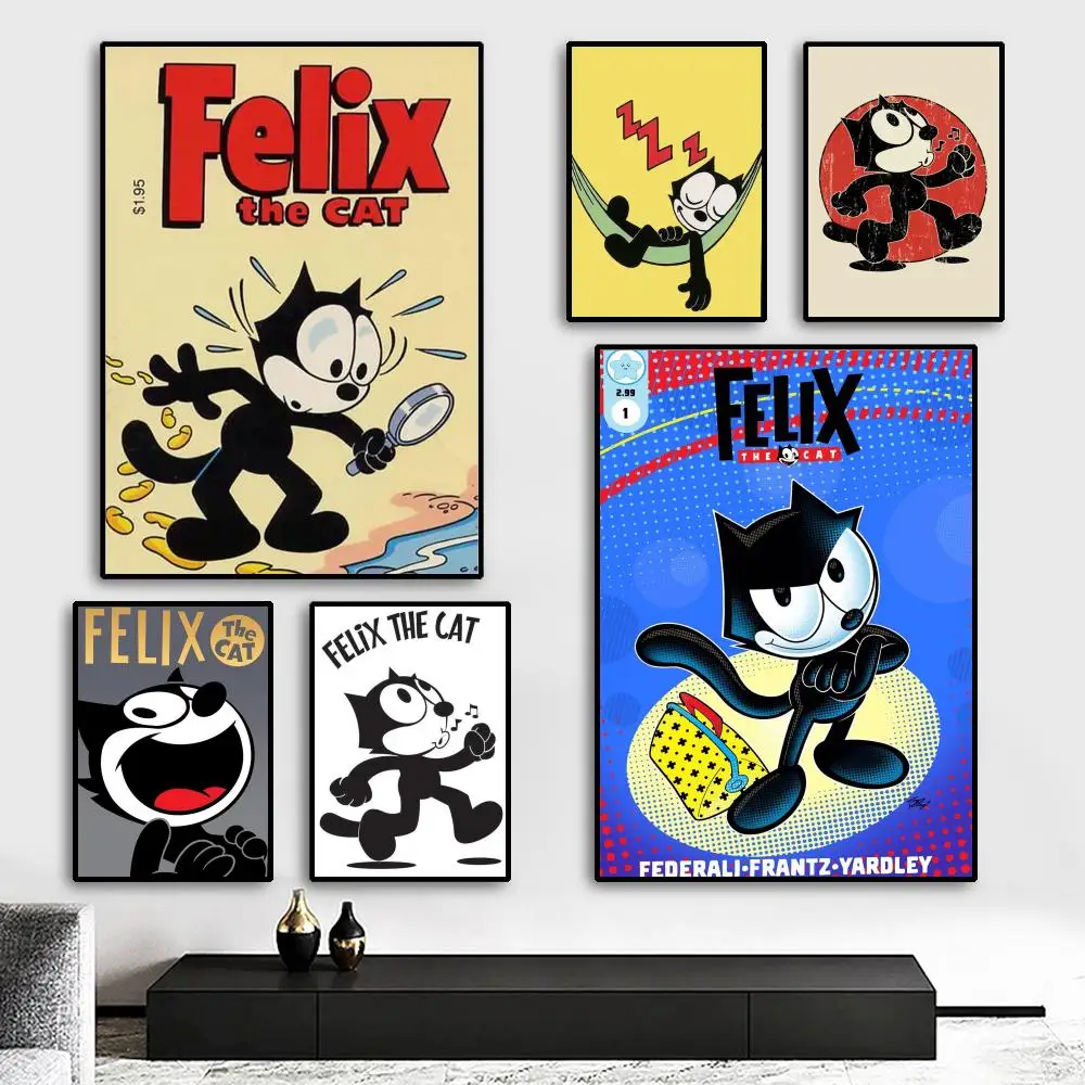 Cartoon CuteF-Felix the C-Cats Painting Calligraphy HD Canvas Poster living room bedroom bar aesthetic decoration
