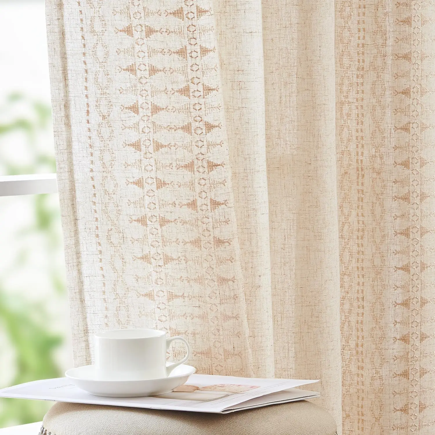 

Jinchan Boho Curtains For Bedroom Linen Blend Boho Curtains 84 Inches Long 2 Panels Farmhouse Embroidered Drapes For Living
