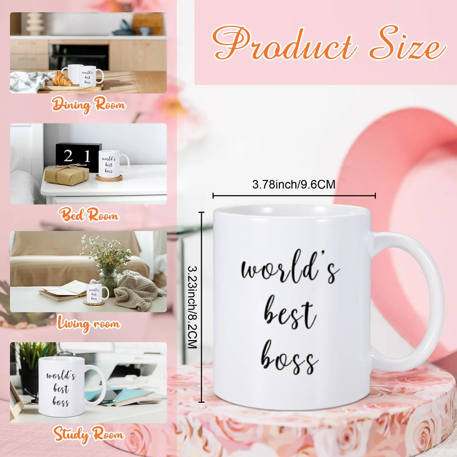 11oz Ceramic Mugs Custom Funny World Best Boss Coffee Mug Thank You Gifts for My Boss Team Manager Director Office Water Tea Cup