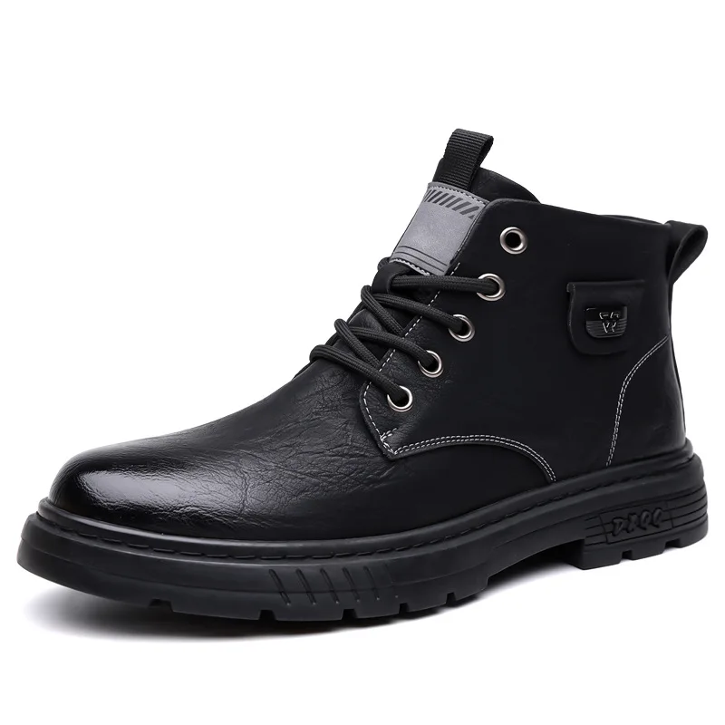 

Man in Mid-top Warm Boots New Autumn Men Anti-slip Boots Warm and Trendy Workwear Ankle Boots Fashionable High-top Cotton Shoes