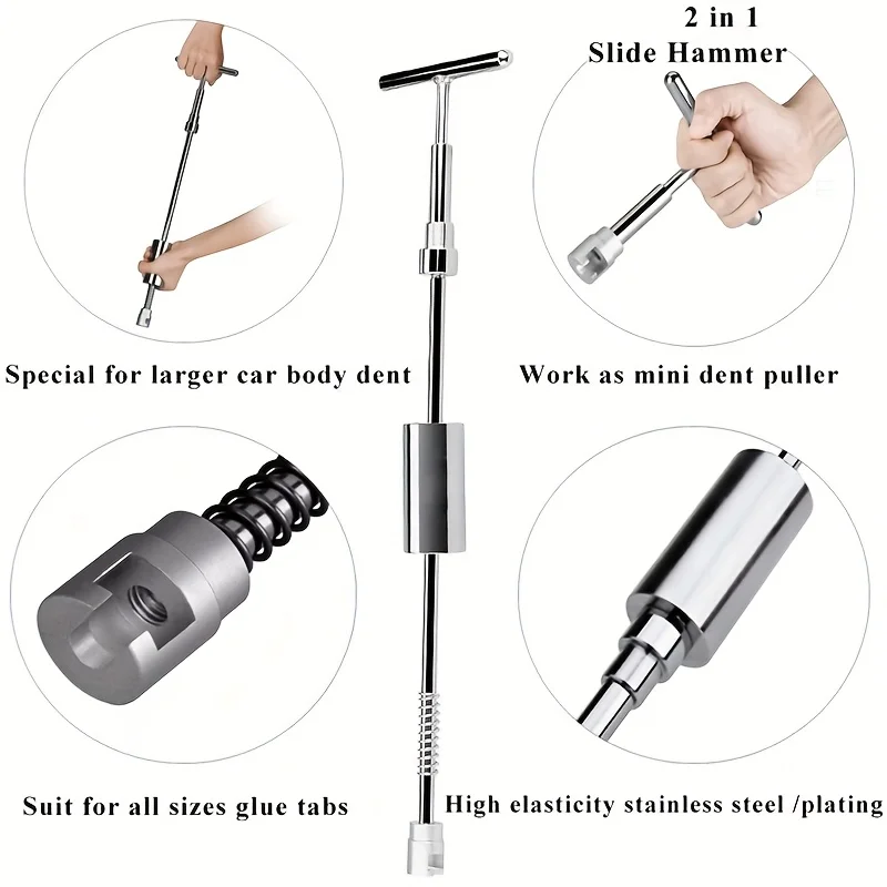 New Car Dent Repair Tool 2In 1 Adjustable Dent Puller Long Style T-Shaped Dent Repair Tool Paint-Free Removal Kit