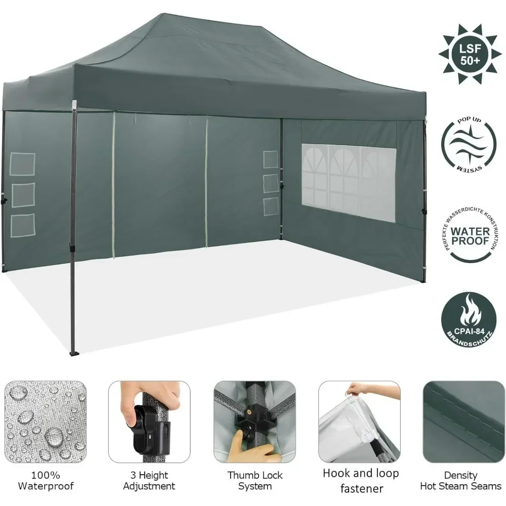 Heavy Duty Pop Up Canopy Tent com 4 Lados para Casamento, Comercial Outdoor Canopy, Tendas de Festa, Vento Toda a Temporada, 10x15