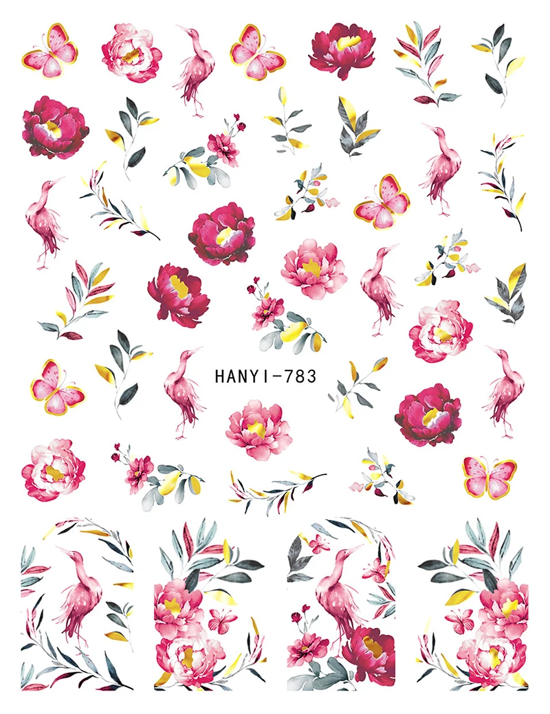 3d 네일 아트 데칼 골든 라인 로즈 핑크 모란 꽃 잎 나비 스티커 손톱 아트 매니큐어 팁... - 1