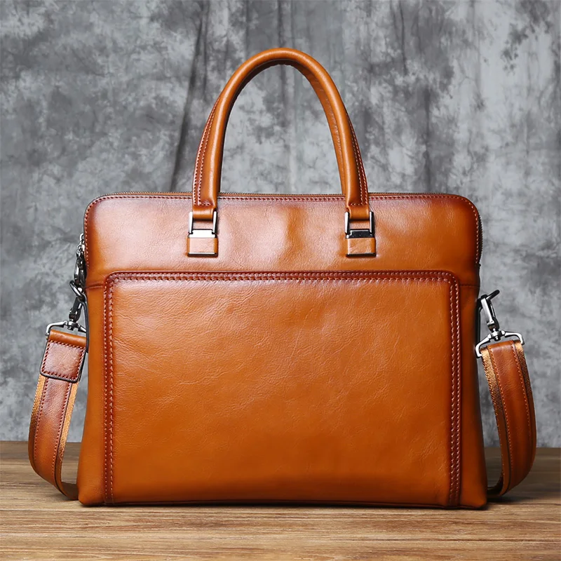 Nzpj Vintage Echt leder Herren Aktentasche natürliche Rindsleder horizontale Handtasche Business Umhängetasche lässige Computer tasche – Detail 5