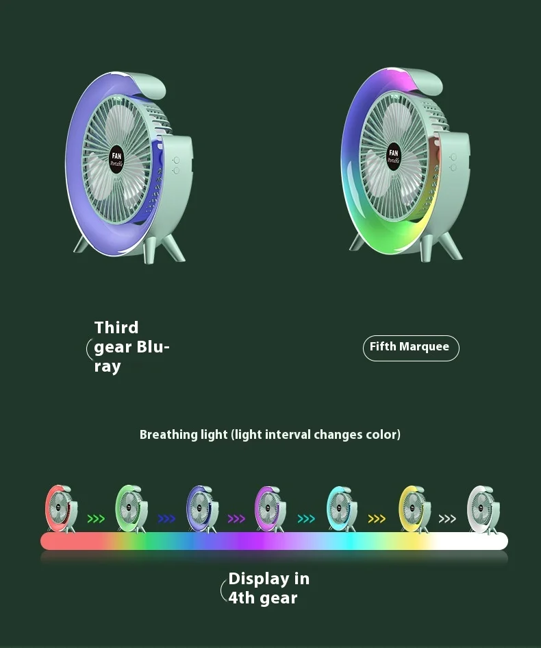 Portable Fan USB Rechargeable Fan LED 7 Colors Electric fan 180°Adjustable Camping fans 3 Speeds mini Table for xiaomi