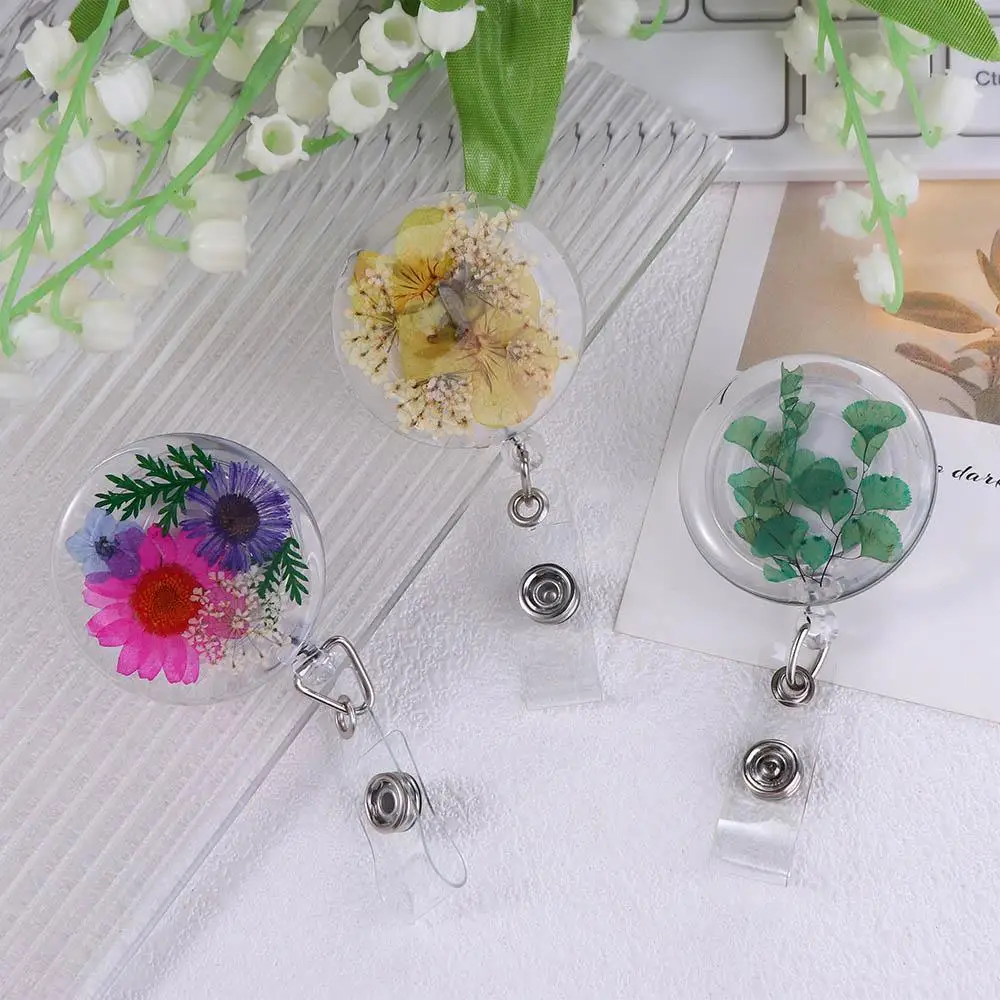 Floral Badge Reel Clip Key Holder Charms Jewelry Retractable Resin Card Badge Holder Reels Keyring ID Lanyard Badge Reel