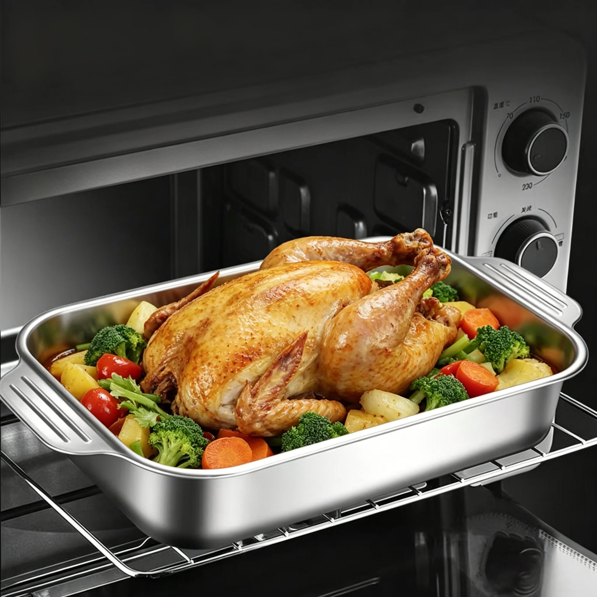 16.14In/41Cm Stainless Steel Flat Grilling Pan with Lid for Steak, Chicken, Bread, Steaming, Barbecue, Meat, and Fish, Thickened Version
