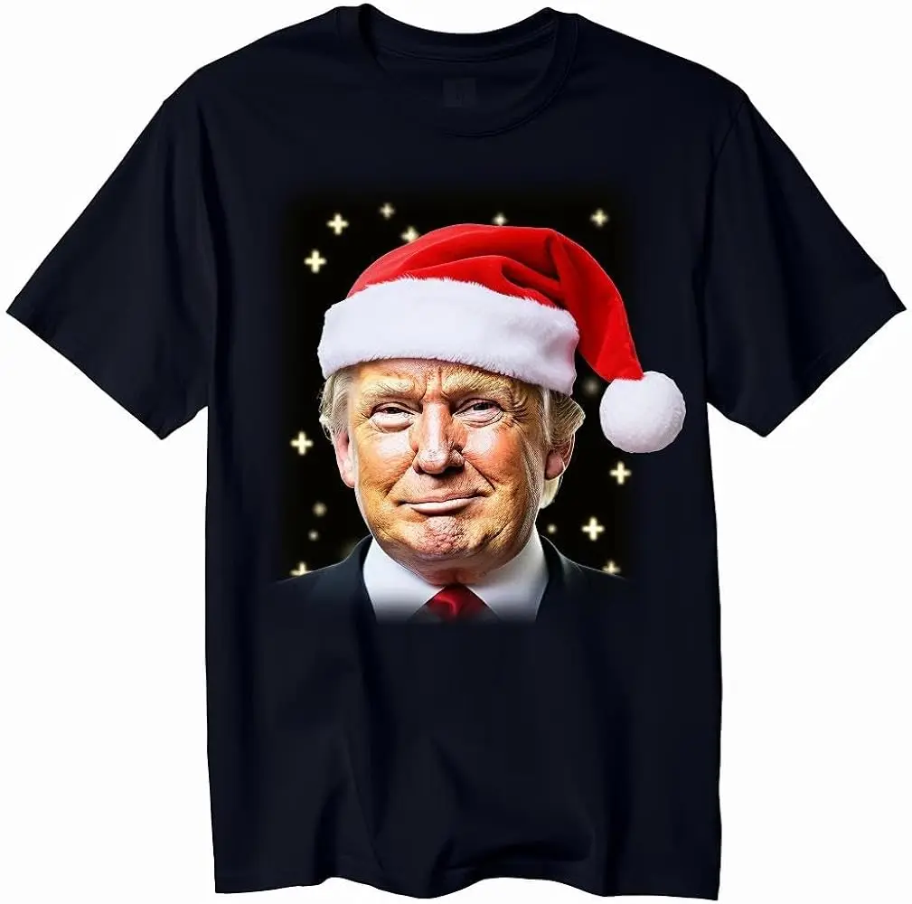 Donald Trump Santa Hat T-Shirt Men's Funny Christmas High Quality 100%Cotton Short Sleeve