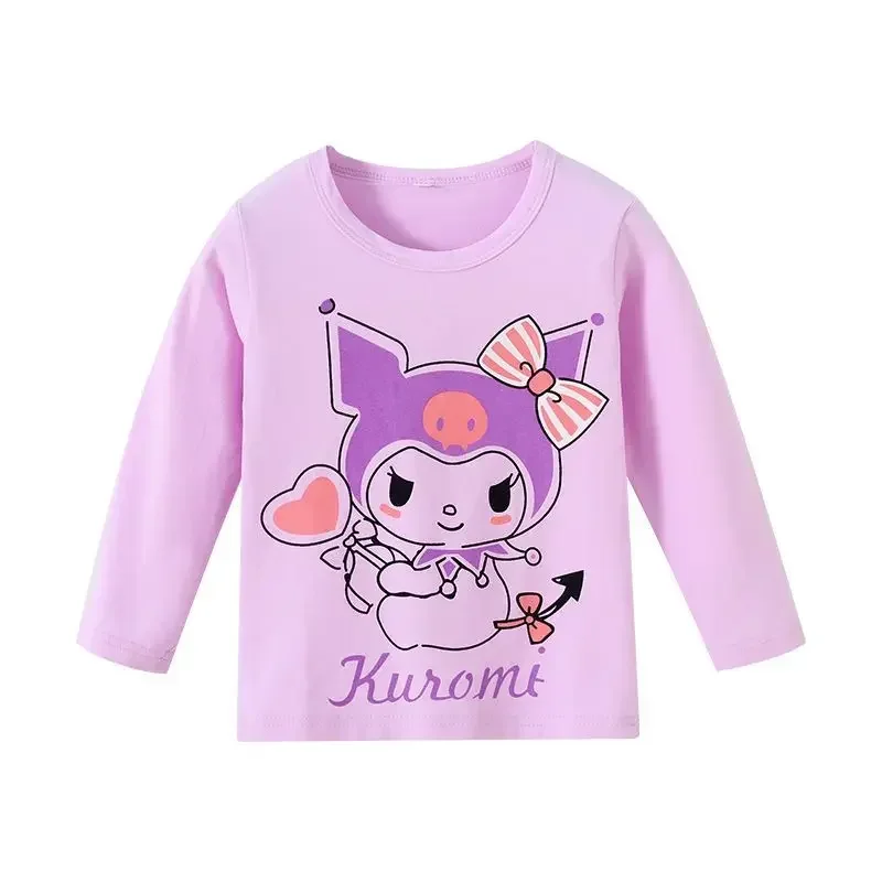 Sanrio Kawaii Anime Kuromi Hoodie Girl Heart Sweet Cute Cartoon Long Sleeve T-Shirt Lovely Top Tide Gift for Kids Holiday Gifts