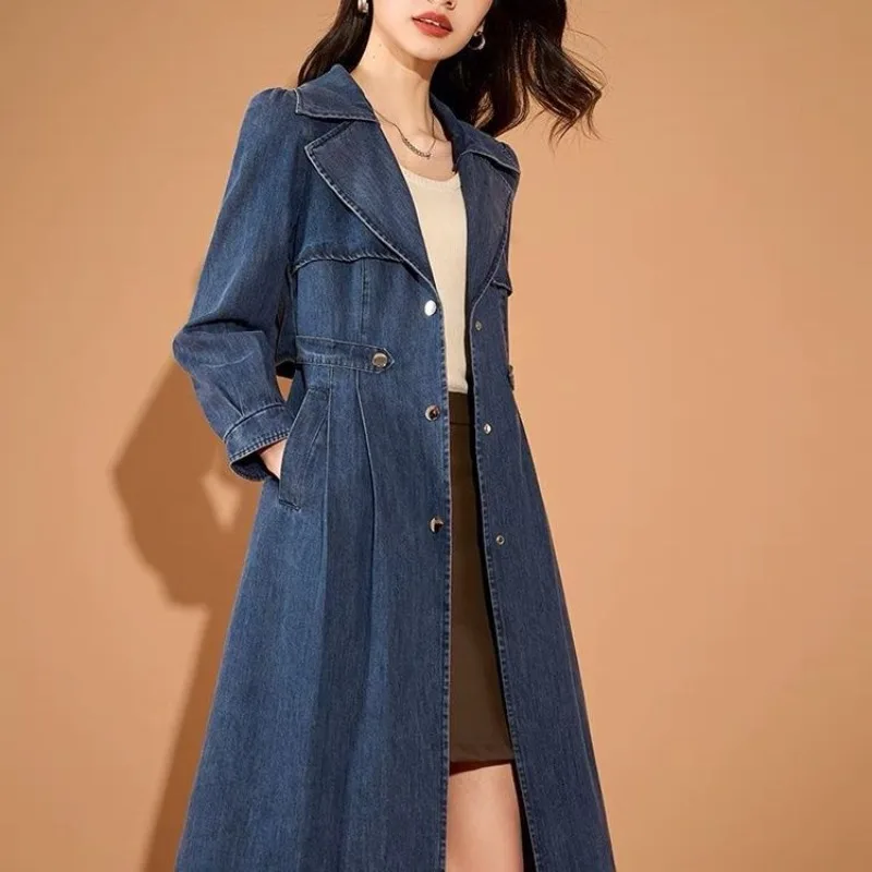 Cowboy Jacket for Women in Spring 2025 New Brand, Small, High-end, Slim Fit, Medium To Long, Single Breasted Windbreaker Female