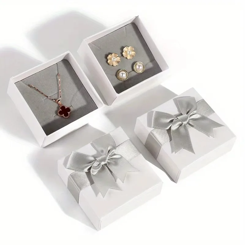 

24pcs Bow Jewelry Boxes Necklaces Earring and Ring Jewelrys Display Case Cardboard Storage Box Valentine's Day Jewelry Packaging