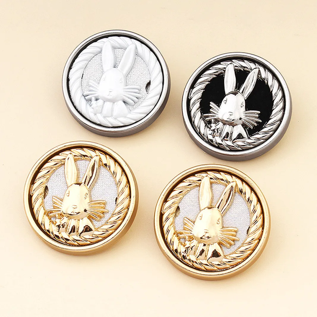 6Pcs Large Size Clothing Buttons Diameter 18/25mm Rabbit Sewing Buttons Fashion Cartoon Metal Suit Cashmere Buttons