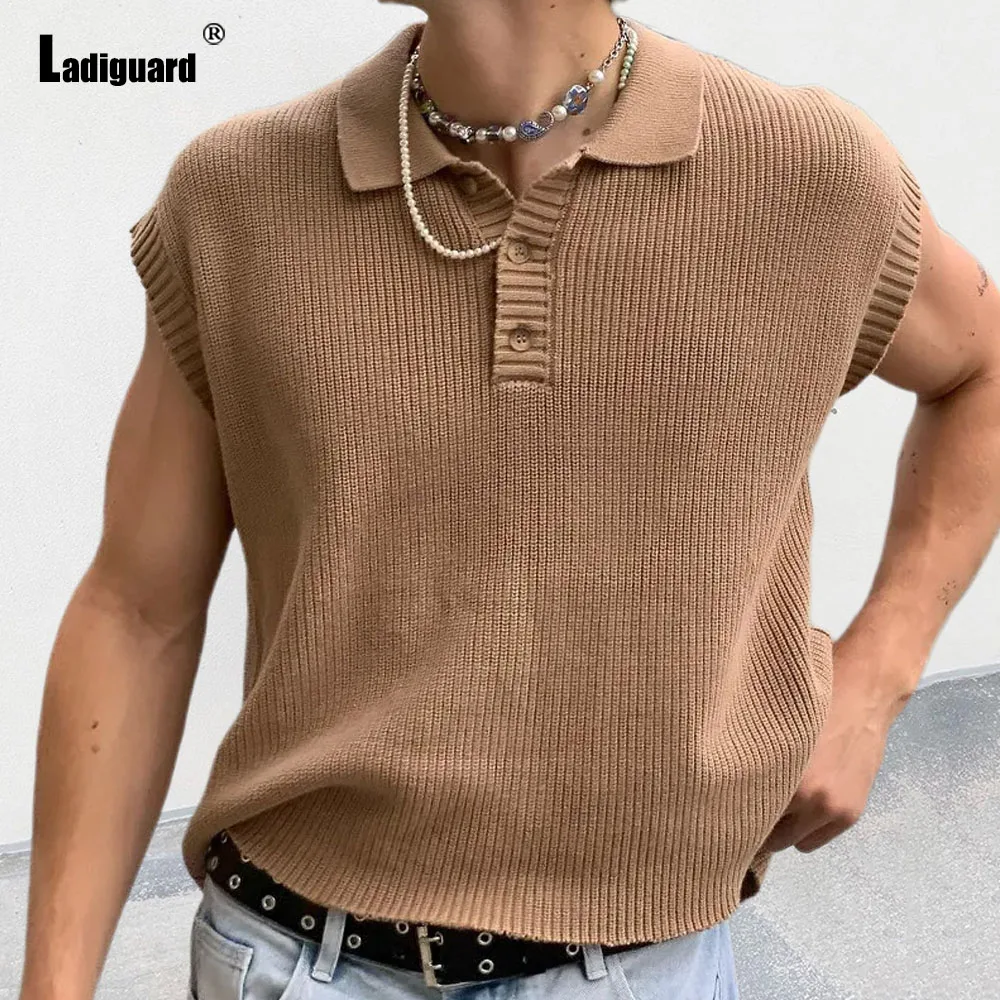 

Ladiguard Plus Size Men Sleeveless Knitting Polo Shirts 2024 New Summer Pullovers America Europe Fashion Basic Tops Daily Wear