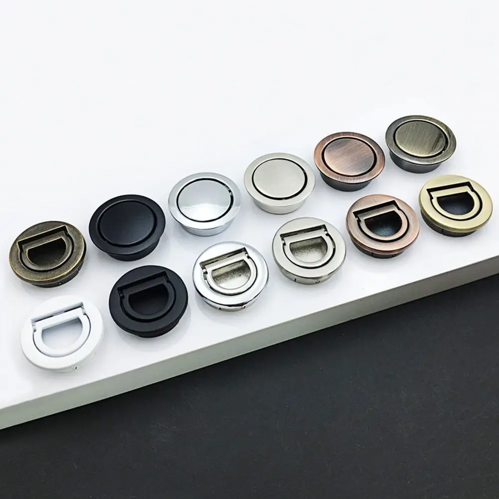 Modern Stainless Steel Door Handles Flip Round Door Knob Wardrobe Recessed Drawer Pulls Cabinet