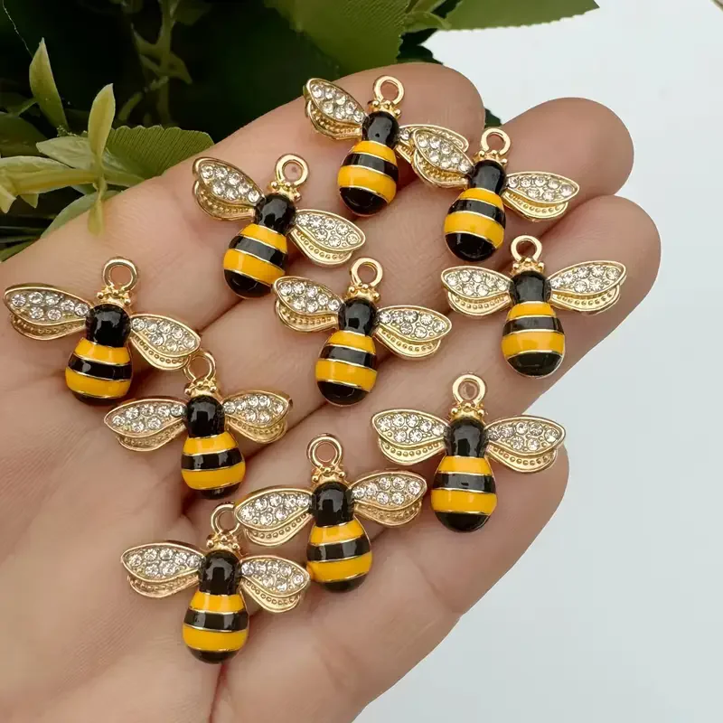 Breloques en forme d'abeille, 10 pièces, pendentifs tendance pour la fabrication de bijoux, alliage émail cristal, breloques d'animaux, accessoires de bricolage