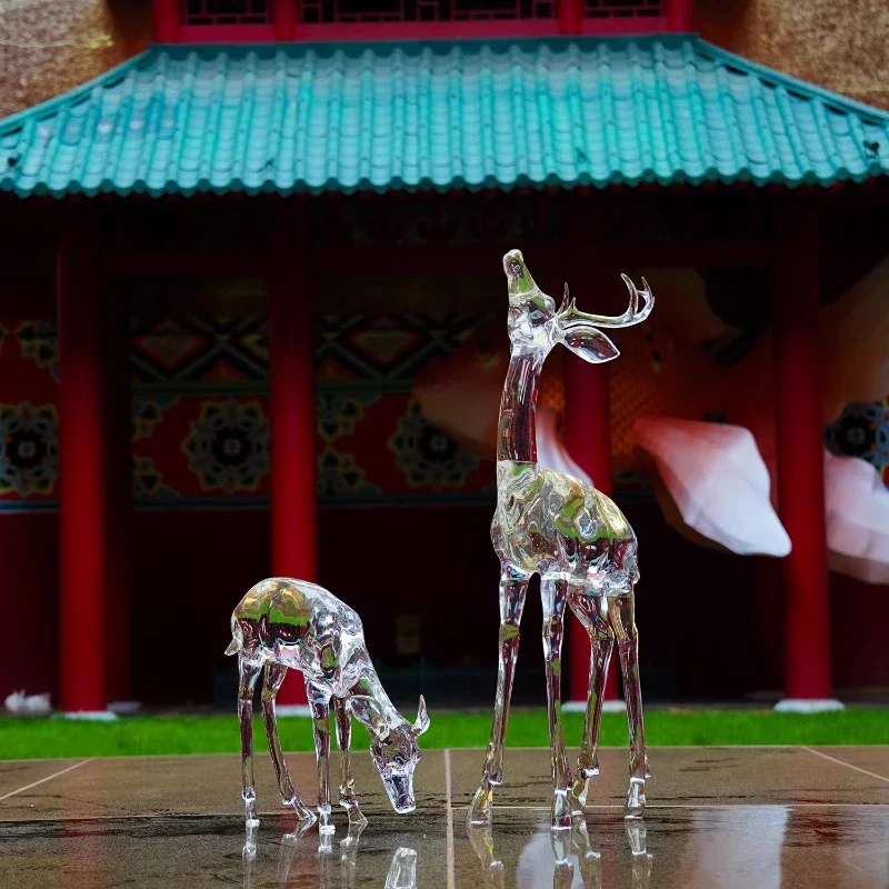 Modern light luxury decoration transparent platinum crystal deer sculpture entrance floor ornament