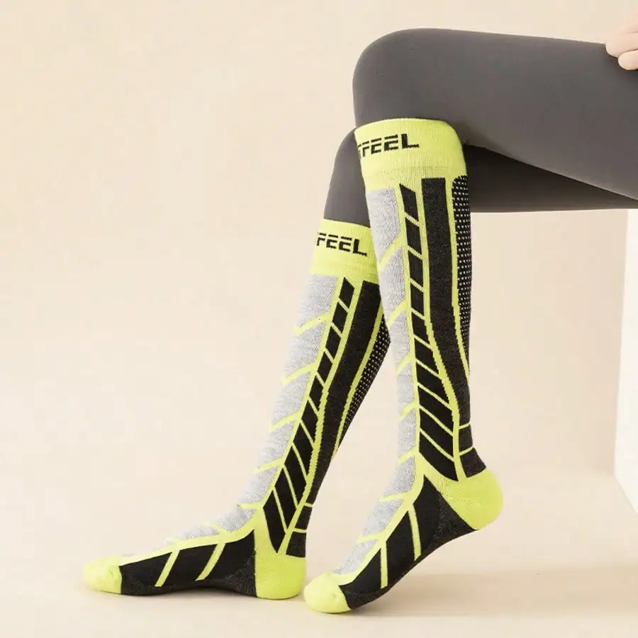 Knee High Ski Socks, Thermal Warm Long Snow Socks for Men Women Winter Snowboarding