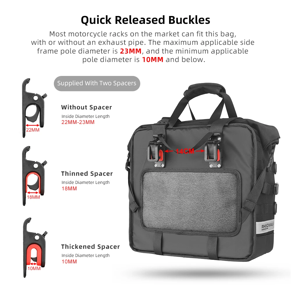 Rhinowalk 2 Pieces Motorcycle Double Side Bags Quick Release Waterproof Saddle Bag Motor Hard Rack Bag With Support Board Summer