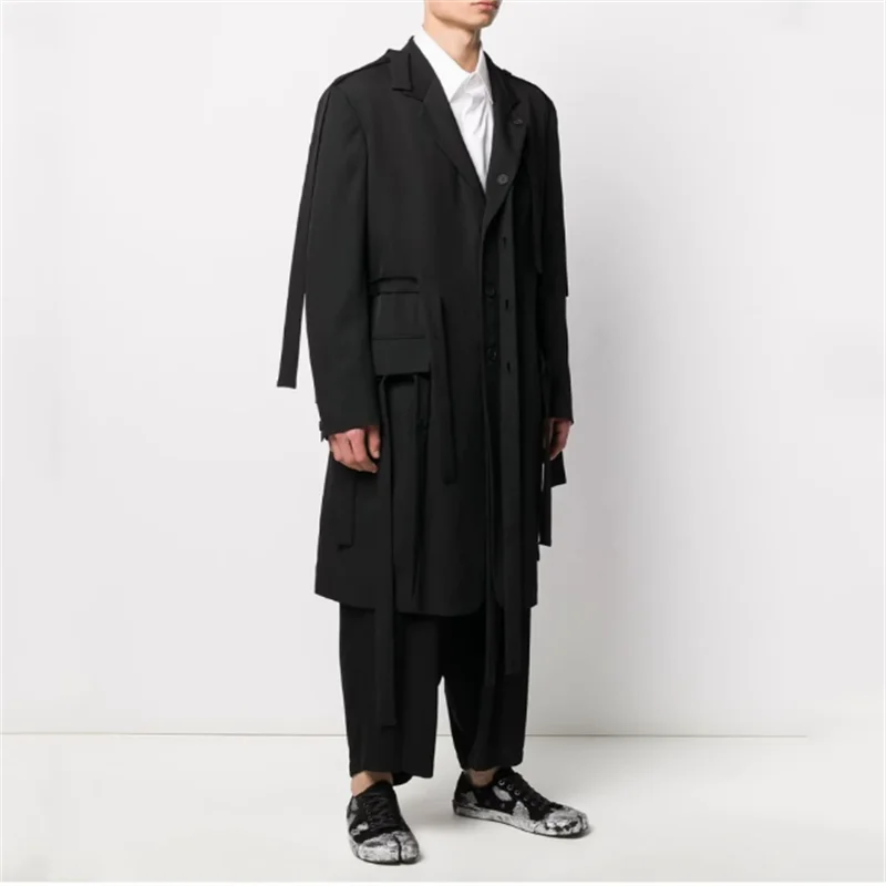 2024 new trend men's loose asymmetrical suit original design splicing personality decorative loop jacket