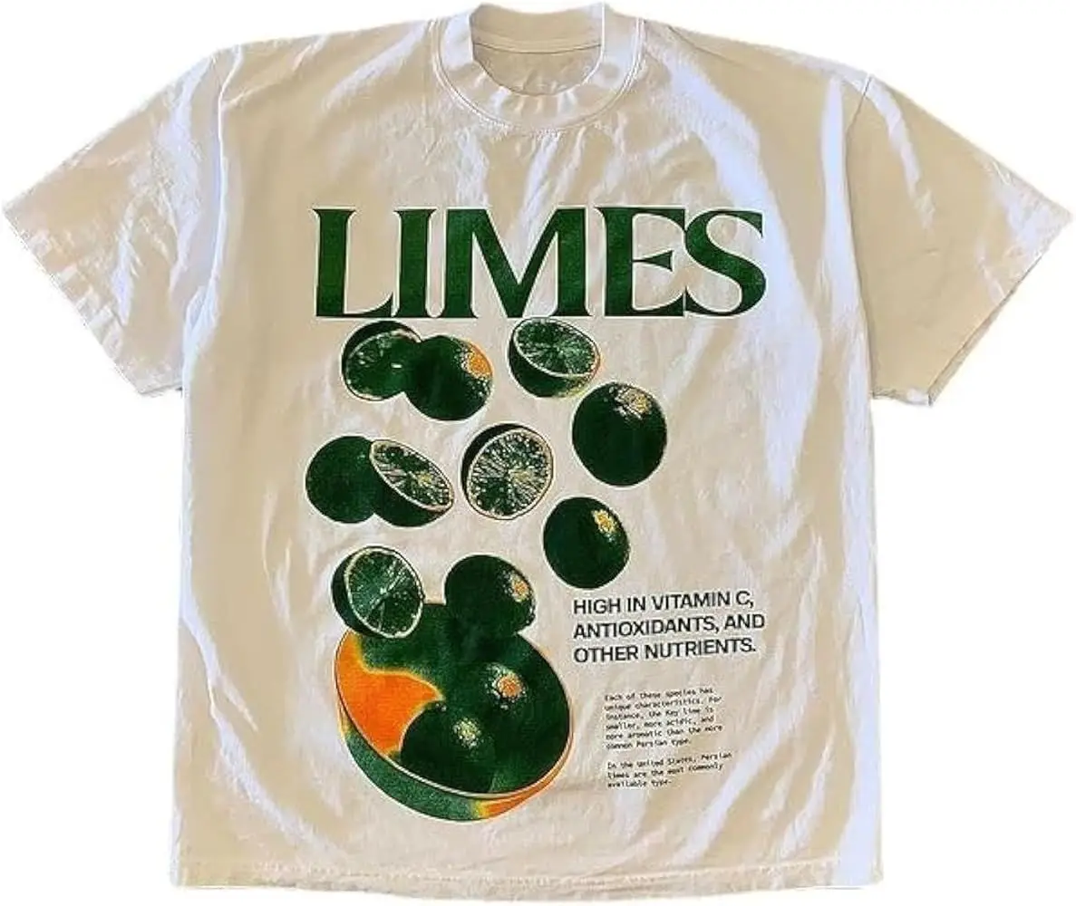 تي شيرت Y2k High Street Style من القطن الخالص بأكمام قصيرة وفضفاض ومريح مع نمط مطبوع للرجال والنساء