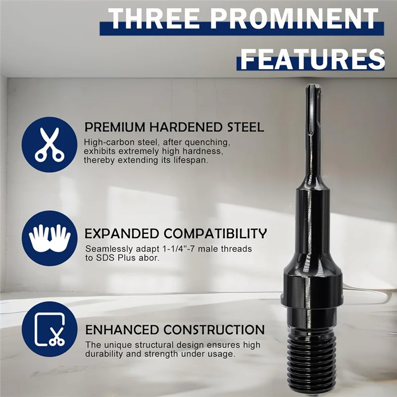 B84B-Premium Convenient Converter, 1-1/4"-7 Male Thread To SDS Plus Core Drill Bit Adapter, 1-1/4"-7 SDS Plus Core Bit Adapter