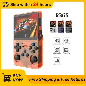 Open Source R36S Orange Red Retro Handheld Game Console 3.5 inch IPS Screen Linux System Portable Pocket Video Game Player Gifts