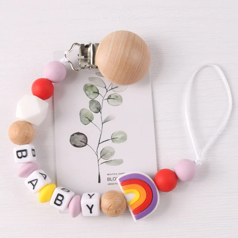 INS Baby Schnuller Clips Personalisierte Name Silikon Regenbogen BPA FREI Schnuller Nippel Halter Clip Neugeborenen Zubehör