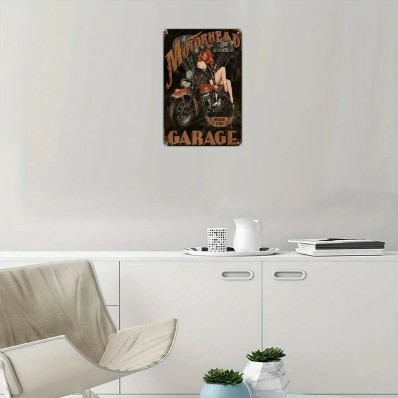 Colgante de pared de metal de hierro de estilo retro, pieza de 8x12 pulgadas con logotipo de metal para mujeres que montan motocicletas, adecuado para decoración de paredes