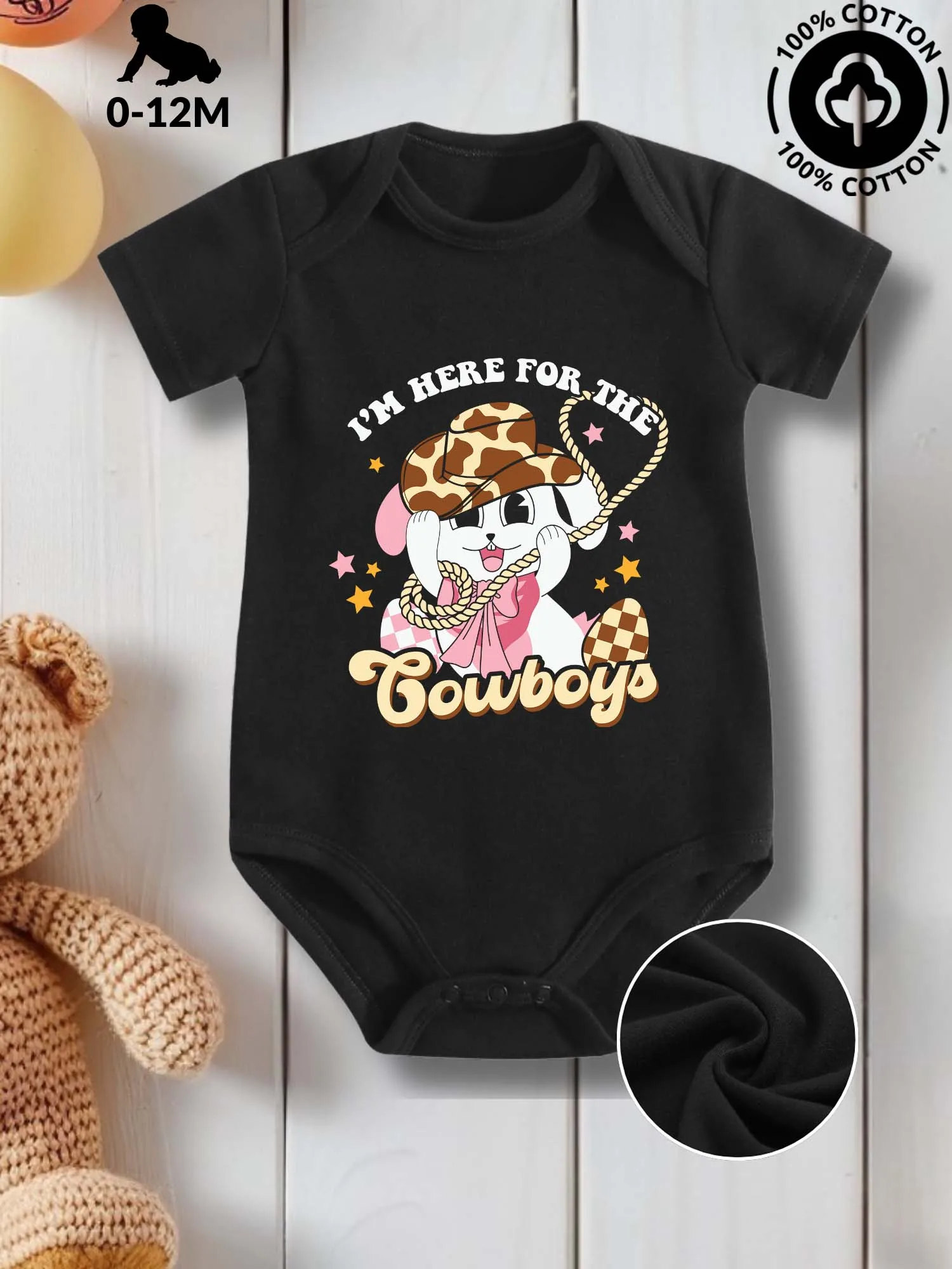 

Here For The Cowboys Unisex Baby Crawling Suit, Pure Cotton Skin Care Onesie, All-Season Wear Black Bodysuit 190GSM