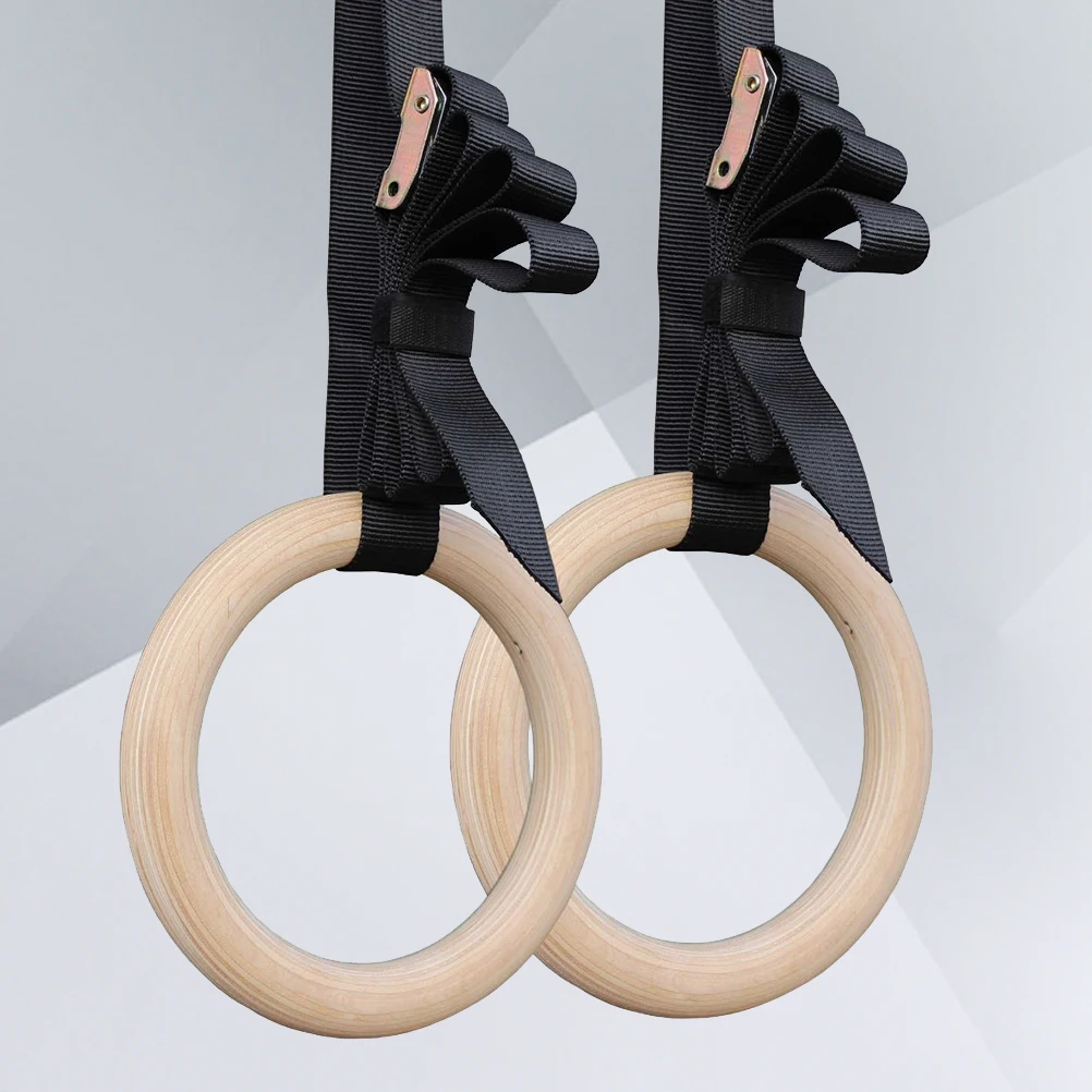 

A Pair of Gymnastic Rings Rings with Adjustable Straps for Full Body Strength and Bodyweight Training Cross-Training Wo