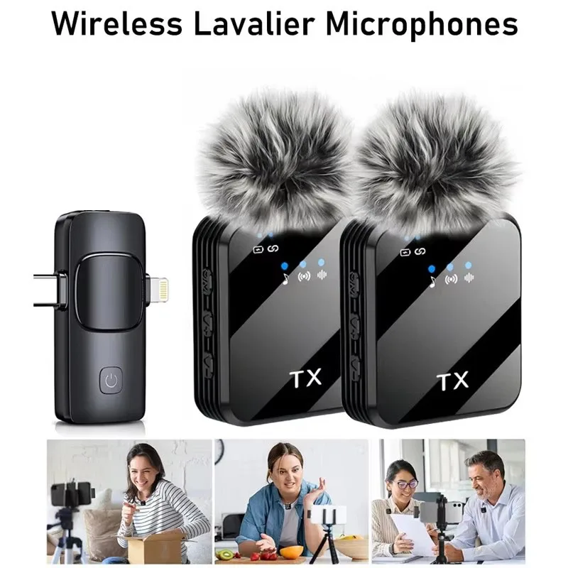 Micrófono Lavalier inalámbrico 2 en 1 para cámara/iPhone/micrófono de transmisión Android para grabación de vídeo micrófono de reducción de ruido Podcast