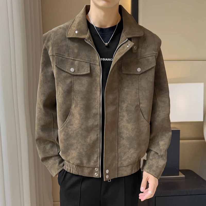 

Men's Plush Jacket Autumn Jacket Men's Trendy Brand Stand Up Collar Jacket American Couple Style Fashion Outerwear Clothes