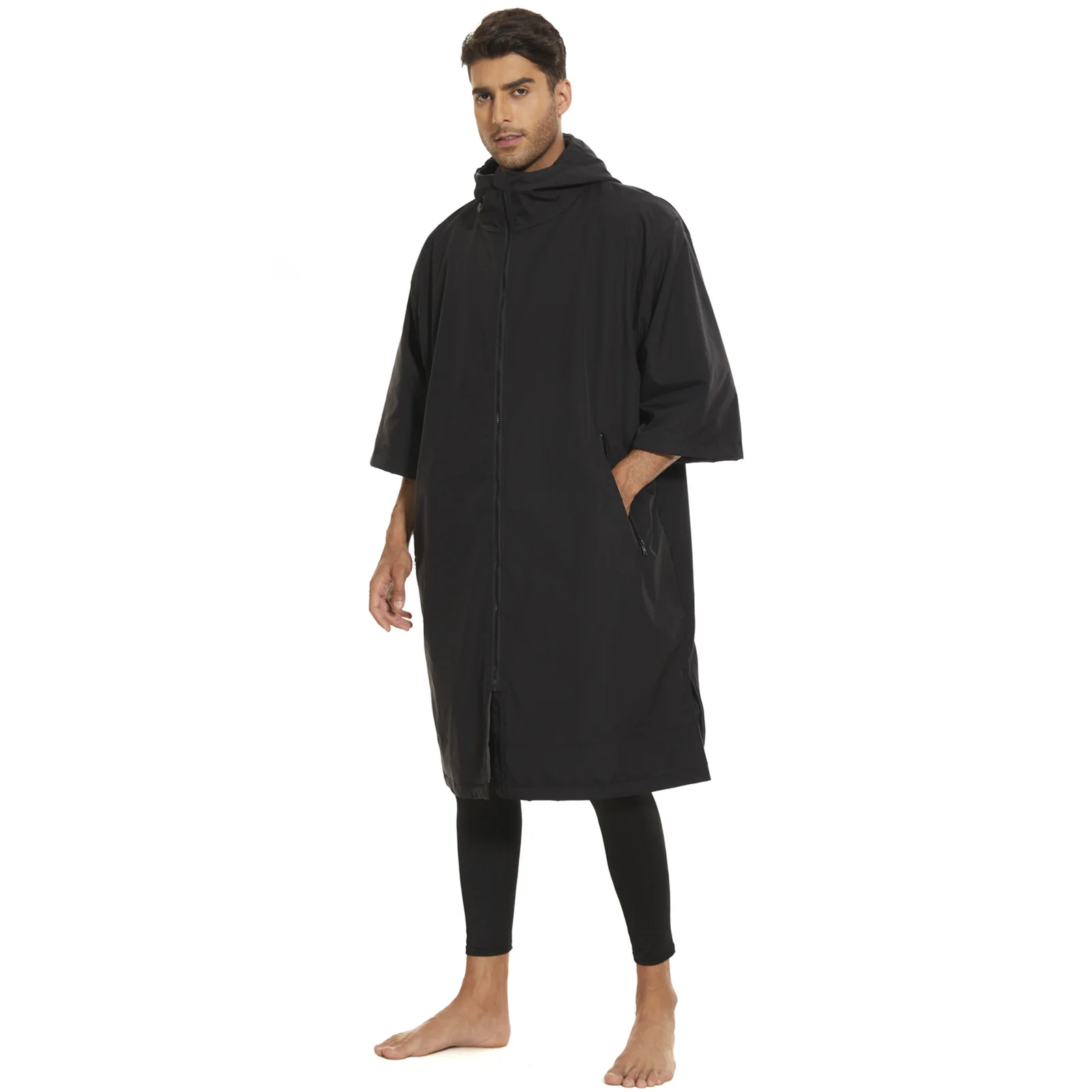 

Oversize Hoodied Drying Robe Black Winter Warm Waterproof Changing Ponchos with Synthetic Lambswool Outdoor Coat For Man Woman