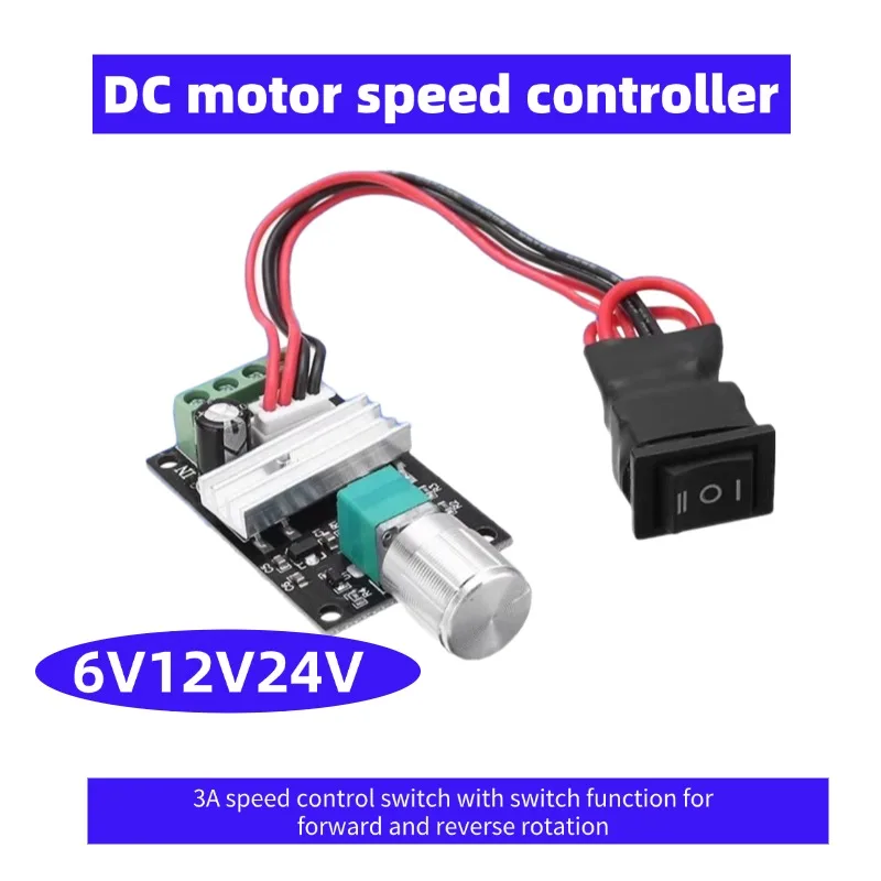 

PWM DC Motor Speed Controller 6V 12V 24V 3A Forward Reverse Switch Adjustable Governor for DC Motors