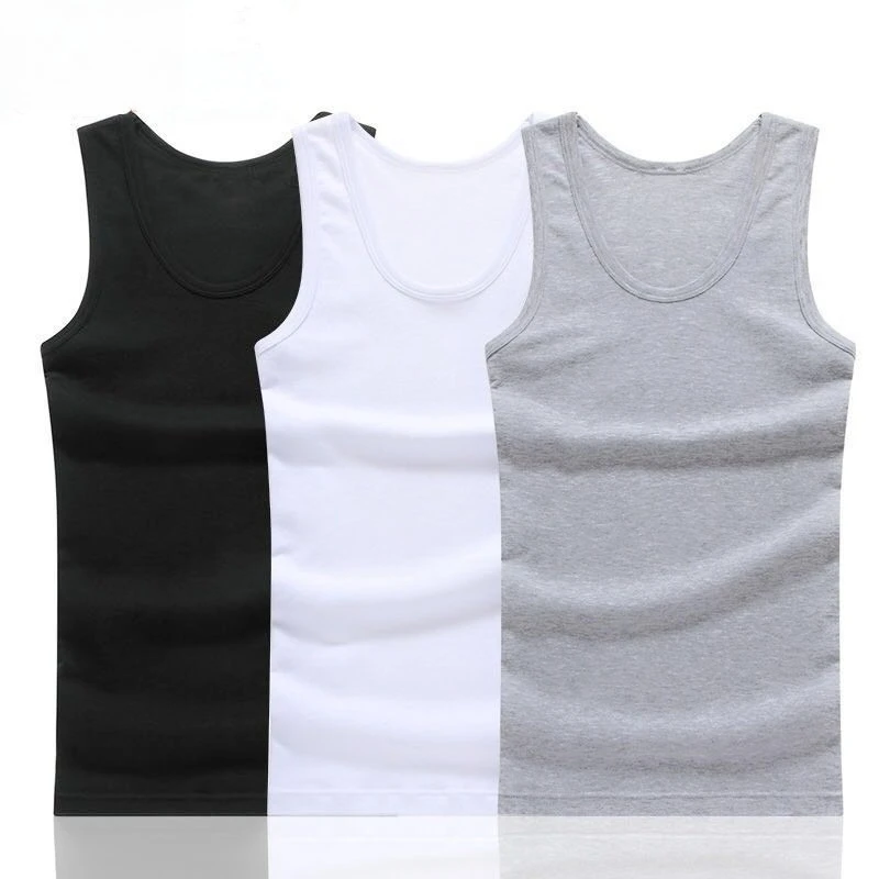 Men's Cotton Sports Skinny Vest Teenagers Leisure Sweat Sleeveless T Men's Fitness Training Simple Top Solid Color Underwear
