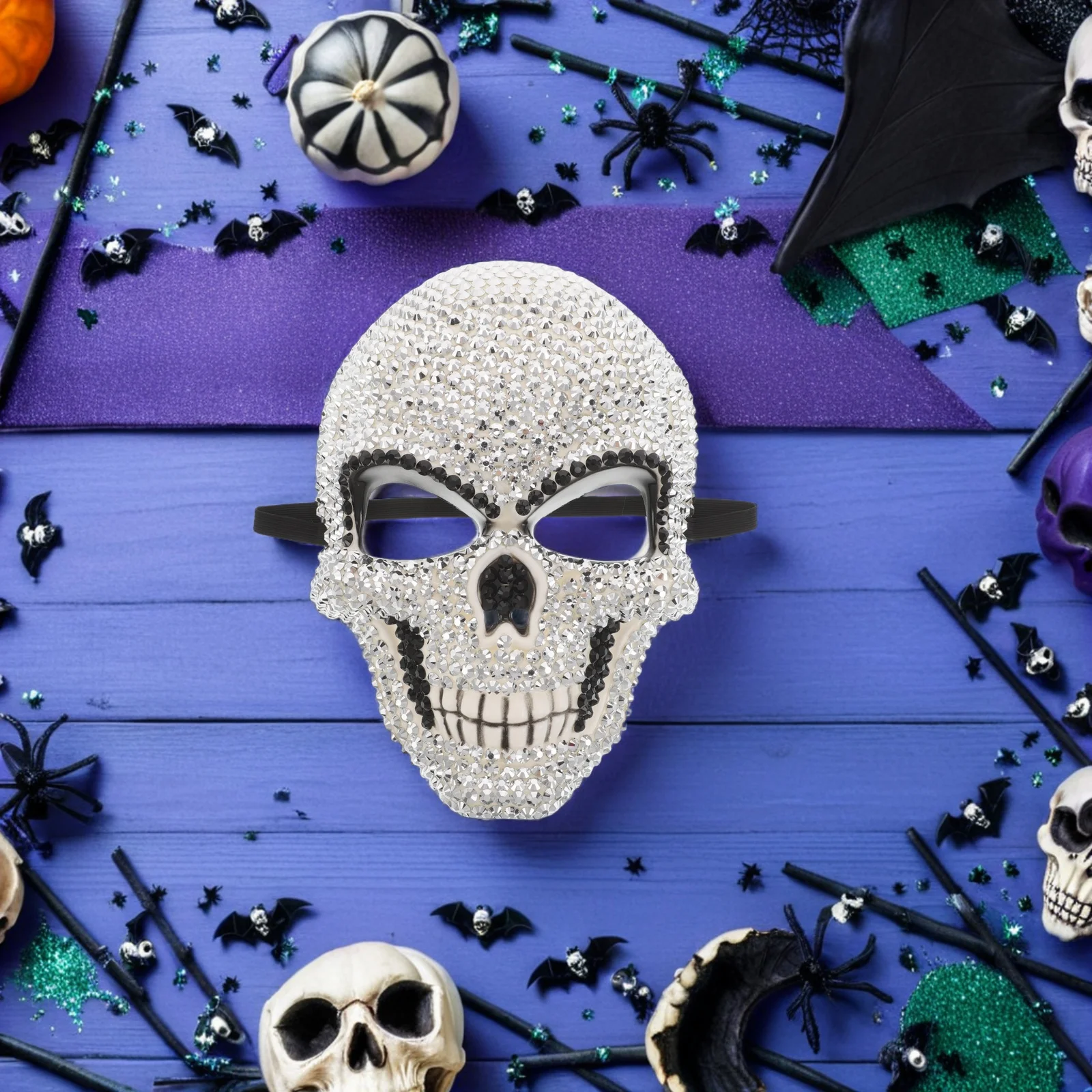 

Skull Masquerade Mask Rhinestone Half Face Design Halloween Party Prop For Adults Cosplay Horror Costume Mask