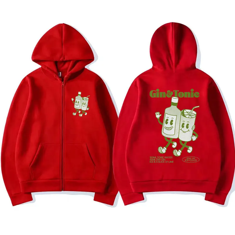 Funny GIN AND TONIC Meme Print Zip-up Hoodie Men Women Winter Fashion Fleece Sweatshirt Coat Male Cute Cocktail Zipper Jackets