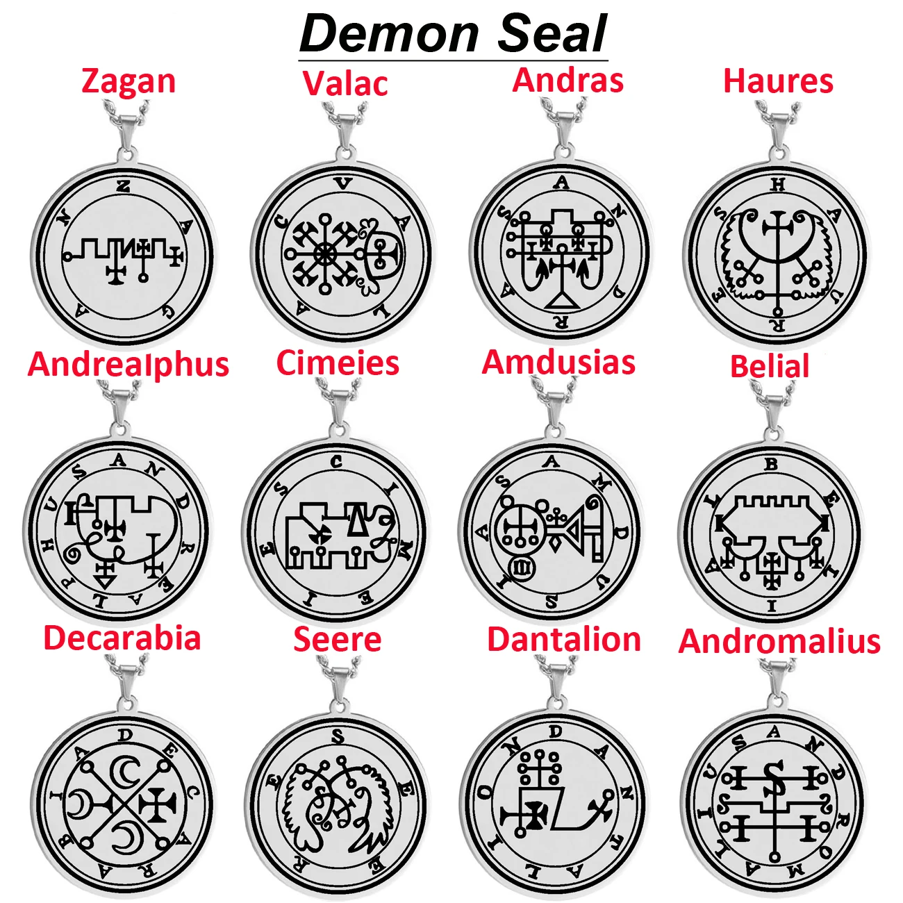 The Seals of the 72 Spirits the Lesser Key of Solomon King Asmoday Demon Origins Goetia 61-72 Stainless Steel Pendant Necklace