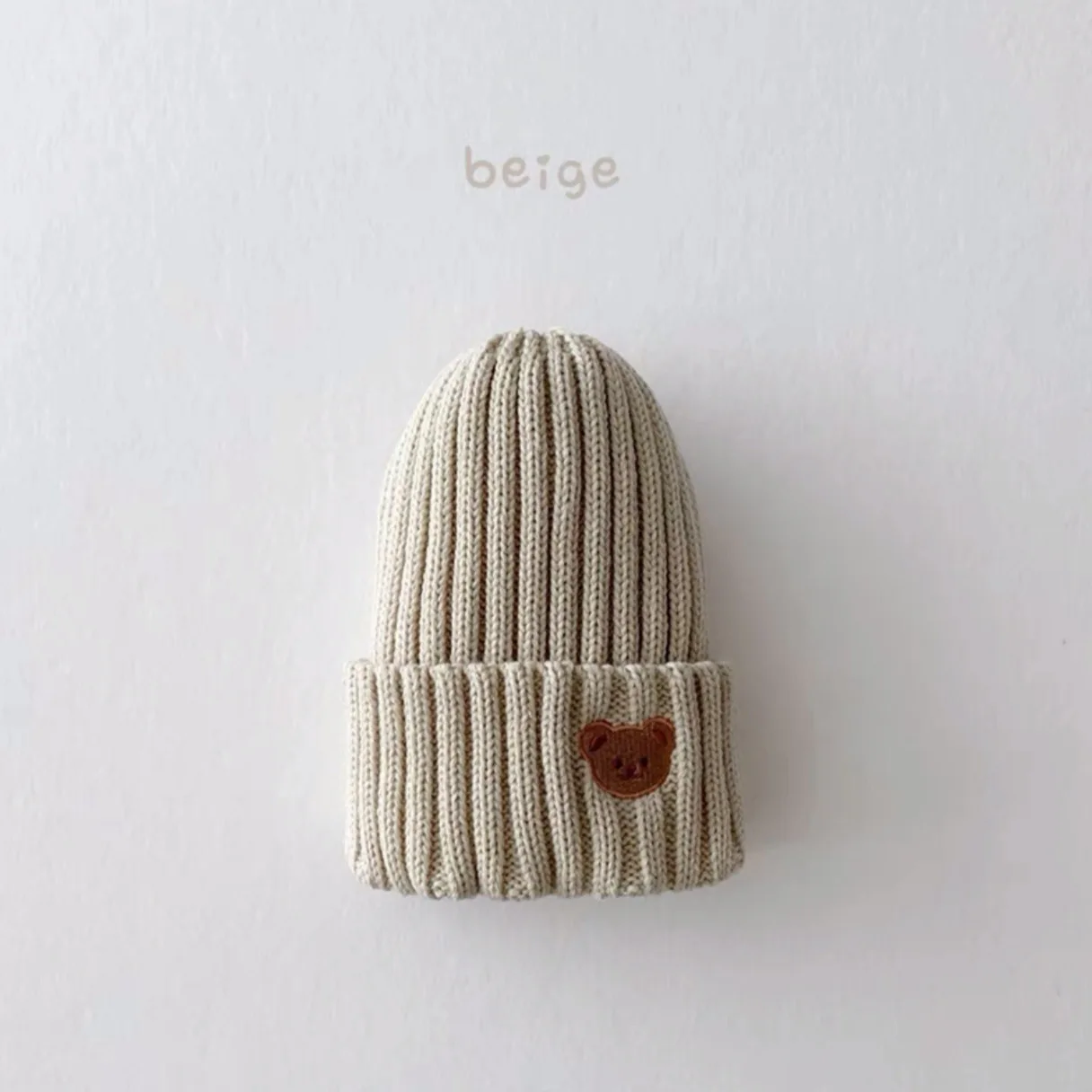 2022 Korea Spring Autumn Kids boys Hat Candy Color Baby Boys Knit Hat Baby Girls Bear Head Embroidery Kids Knitted Hat