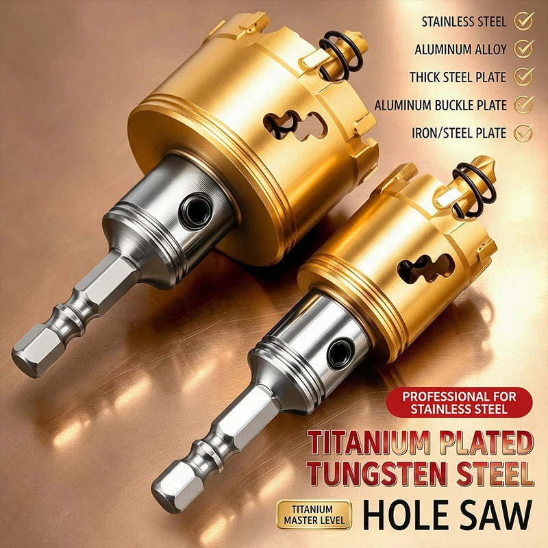 Titanium Plated Tungsten Carbide Hole Saw Hex Shank Metal Hole Cutter for Stainless Steel 32-80mm